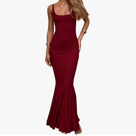 PrettyGarden | Wine Red Ribbed Stretchy Mermaid Style Maxi Dress XXL NWT - Picture 1 of 9